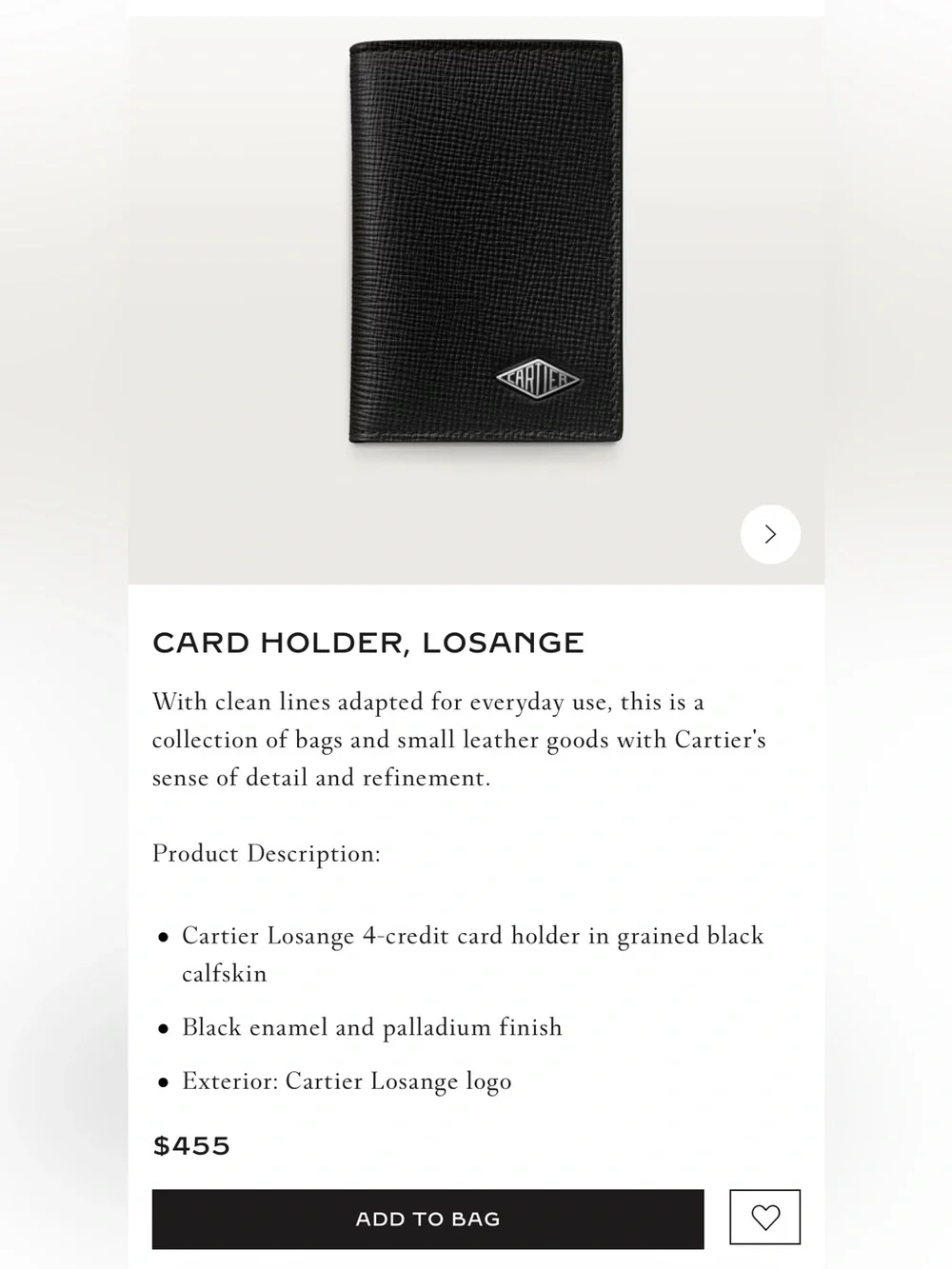 Cartier Losange Black Grained Calfskin Card Holder with Palladium Logo